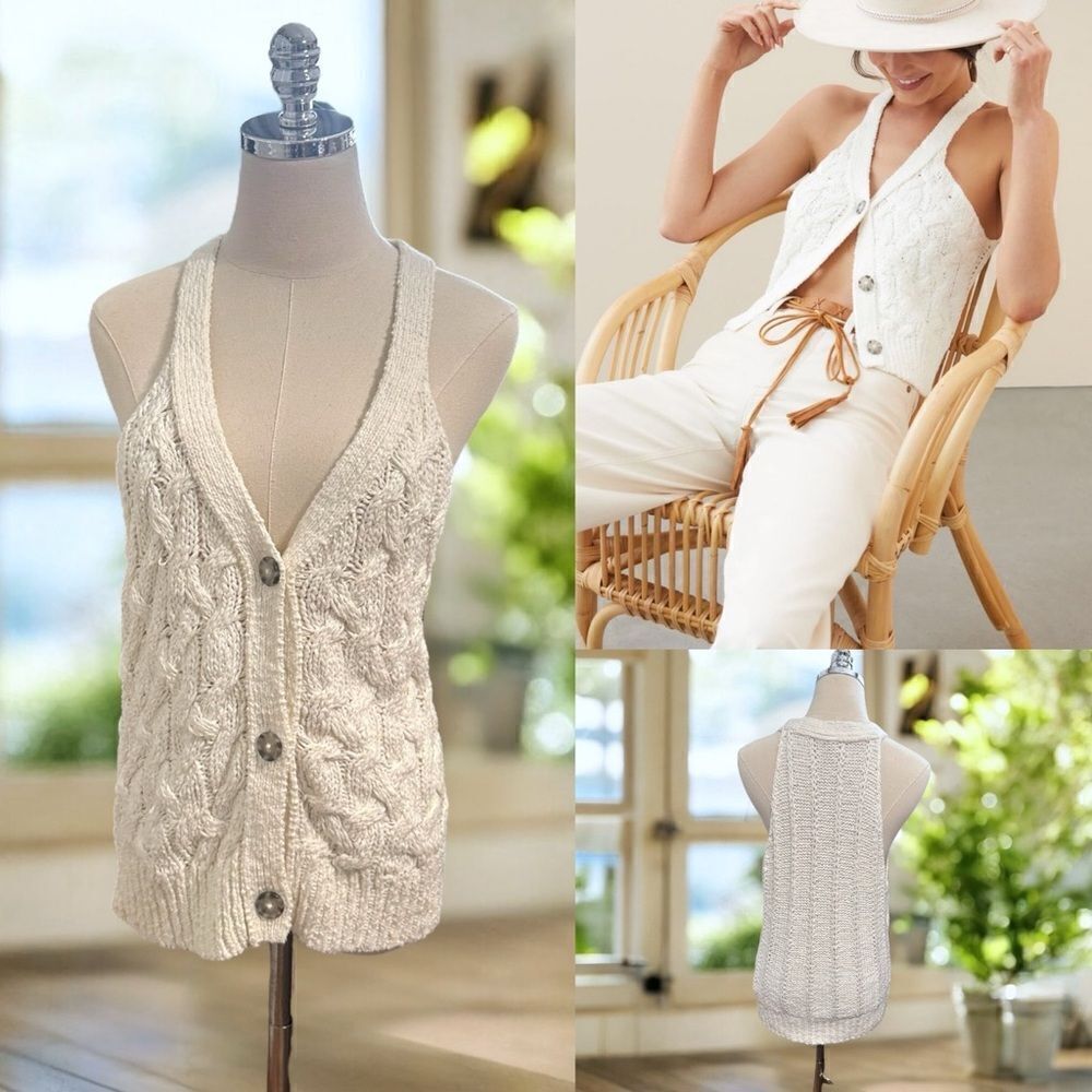 ANTHROPOLOGIE PILCRO Button Down Cable-Knit Sweater Tank Size XL